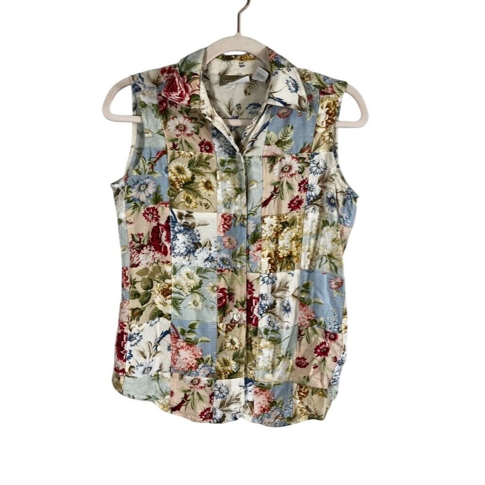 Colorful Floral Patchwork Top Green S Boho Indie Folk Festival Cottage Artsy 90s